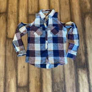 So cute!  Open shoulder, cross back, BKE button down